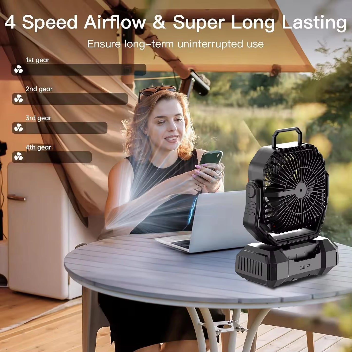 40000 mAh Portable Rechargeable Fan With LED ,Powerbank andTable ventilador